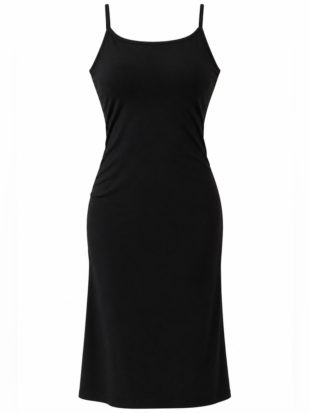 Black Sleeveless Midi Dress XL Stretch Minimalist Spaghetti Strap